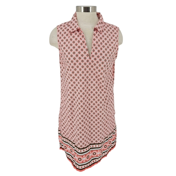 Lands End Poplin Shift Dress Pink Floral Sleeveless Collared V Neck Medium - Picture 1 of 8